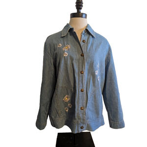 Vintage‎ gw Daisy embroidery denim button down shirt with pockets size small